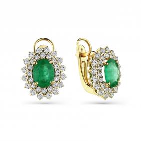 Серьги из лимонного золота Мастер Бриллиант 06M2-308701-00-01 с бриллиантом и изумрудом 06M2-308701-00-01 фото