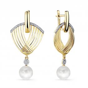 Серьги из лимонного золота Мастер Бриллиант 06M2-308711-01-28 с бриллиантом и жемчугом 06M2-308711-01-28 фото