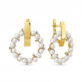 Серьги из лимонного золота Мастер Бриллиант 06M2-308726-00-28 с бриллиантом и жемчугом 06M2-308726-00-28 фото