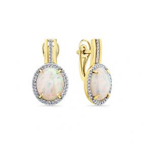 Серьги из лимонного золота Мастер Бриллиант 06M2-308764-00-36 с бриллиантом и опалом 06M2-308764-00-36 фото