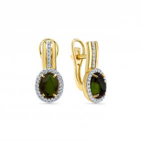 Серьги из лимонного золота Мастер Бриллиант 06M2-308795-00-60 с бриллиантом и турмалином 06M2-308795-00-60 фото