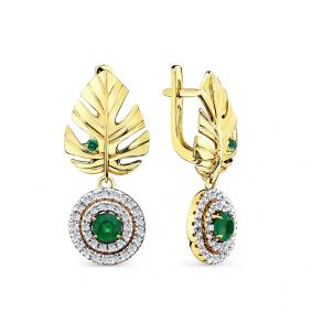 Серьги из лимонного золота Мастер Бриллиант 06M2-308800-00-01 с бриллиантом и изумрудом 06M2-308800-00-01 фото