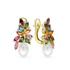 Серьги из лимонного золота Мастер Бриллиант 06M2-308817-00-55 с бриллиантом, жемчугом и турмалином 06M2-308817-00-55 фото