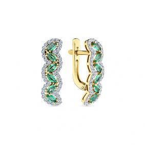 Серьги из лимонного золота Мастер Бриллиант 06M2-308843-00-01 с бриллиантом и изумрудом 06M2-308843-00-01 фото