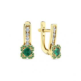 Серьги из лимонного золота Мастер Бриллиант 06M2-308844-01-01 с бриллиантом и изумрудом 06M2-308844-01-01 фото