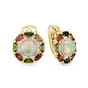 Серьги из лимонного золота Мастер Бриллиант 06M2-309032-00-55 с бриллиантом, опалом и турмалином 06M2-309032-00-55 фото