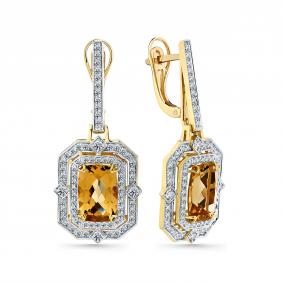 Серьги из лимонного золота Мастер Бриллиант 06M2-309066-00-54 с бриллиантом 06M2-309066-00-54 фото