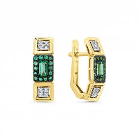 Серьги из лимонного золота Мастер Бриллиант 06M2-309095-00-01 с бриллиантом и изумрудом 06M2-309095-00-01 фото