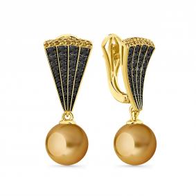 Серьги из лимонного золота Мастер Бриллиант 06M2-309162-00-57 с бриллиантом и жемчугом 06M2-309162-00-57 фото