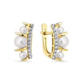 Серьги из лимонного золота Мастер Бриллиант 06M2-309204-00-28 с бриллиантом и жемчугом 06M2-309204-00-28 фото