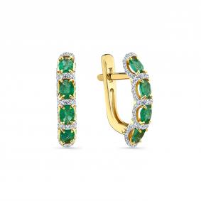 Серьги из лимонного золота Мастер Бриллиант 06M2-309243-70-01 с бриллиантом и изумрудом 06M2-309243-70-01 фото