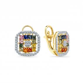 Серьги из лимонного золота Мастер Бриллиант 06M2-309322-00-55 с бриллиантом и сапфиром 06M2-309322-00-55 фото