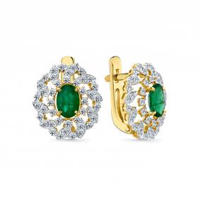 Серьги из лимонного золота Мастер Бриллиант 06M2-309340-00-01 с бриллиантом и изумрудом 06M2-309340-00-01 фото