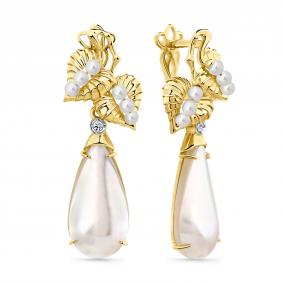 Серьги из лимонного золота Мастер Бриллиант 06M2-309379-00-28 с бриллиантом и жемчугом 06M2-309379-00-28 фото