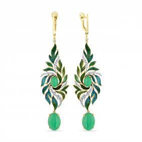 Серьги из лимонного золота Мастер Бриллиант 06M2-355008-00-19 с бриллиантом, хризопразом и эмалью 06M2-355008-00-19 фото