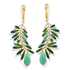 Серьги из лимонного золота Мастер Бриллиант 06M2-555-007-19 с бриллиантом, хризопразом и эмалью 06M2-555-007-19 фото