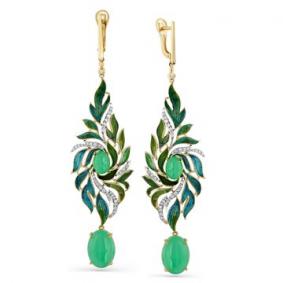 Серьги из лимонного золота Мастер Бриллиант 06M2-555-008-19 с бриллиантом, хризопразом и эмалью 06M2-555-008-19 фото