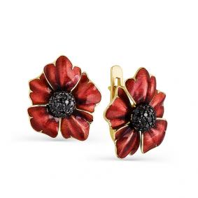 Серьги из лимонного золота Мастер Бриллиант 06M2-555-011-48 с эмалью и чёрным бриллиантом 06M2-555-011-48 фото