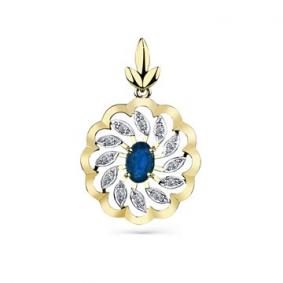 Подвеска из лимонного золота Мастер Бриллиант 06M3-330035-00-02 с бриллиантом и сапфиром 06M3-330035-00-02 фото
