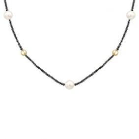 Колье из лимонного золота Мастер Бриллиант 06M6-328-55 с жемчугом и чёрным бриллиантом 06M6-328-55 фото