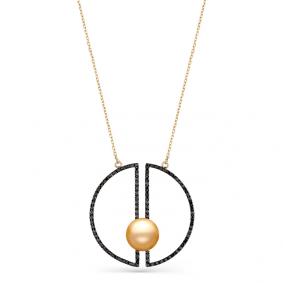 Колье из лимонного золота Мастер Бриллиант 06M6-360412-00-55 с жемчугом и чёрным бриллиантом 06M6-360412-00-55 фото