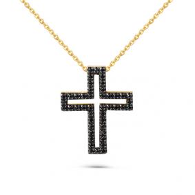 Колье-крест из лимонного золота Мастер Бриллиант с чёрным бриллиантом 06M6-360533-00-48 06M6-360533-00-48 фото