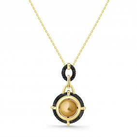 Колье из лимонного золота Мастер Бриллиант 06M6-360758-00-55 с жемчугом и чёрным бриллиантом 06M6-360758-00-55 фото