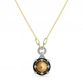 Колье из лимонного золота Мастер Бриллиант 06M6-360763-00-55 с бриллиантом, жемчугом и чёрным бриллиантом 06M6-360763-00-55 фото