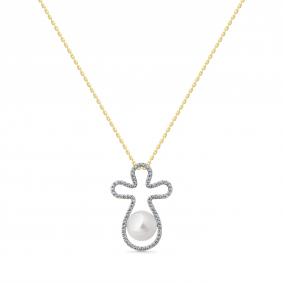 Колье из лимонного золота Мастер Бриллиант 06M6-360807-70-28 с бриллиантом и жемчугом 06M6-360807-70-28 фото