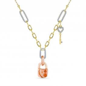 Колье из лимонного золота Мастер Бриллиант 06M6-360833-00-53 с бриллиантом и кораллом 06M6-360833-00-53 фото