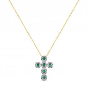 Колье-крест из лимонного золота Мастер Бриллиант с изумрудом и бриллиантом 06M6-360838-00-01 06M6-360838-00-01 фото