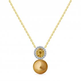 Колье из лимонного золота Мастер Бриллиант 06M6-360855-00-55 с бриллиантом и жемчугом 06M6-360855-00-55 фото