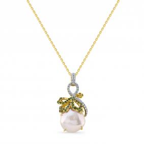 Колье из лимонного золота Мастер Бриллиант 06M6-360865-00-55 с бриллиантом и жемчугом 06M6-360865-00-55 фото