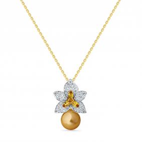 Колье из лимонного золота Мастер Бриллиант 06M6-360868-00-55 с бриллиантом, сапфиром и жемчугом 06M6-360868-00-55 фото