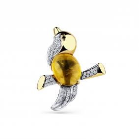 Брошь из лимонного золота Мастер Бриллиант 06M7-301/1-18 с бриллиантом, турмалином и чёрным бриллиантом 06M7-301/1-18 фото