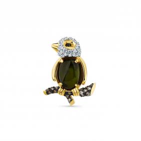 Брошь из лимонного золота Мастер Бриллиант 06M7-370295-00-56 с бриллиантом, турмалином и чёрным бриллиантом 06M7-370295-00-56 фото