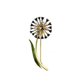 Брошь из лимонного золота Мастер Бриллиант 06M7-370323-00-55 с бриллиантом, эмалью и чёрным бриллиантом 06M7-370323-00-55 фото