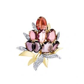 Брошь из лимонного золота Мастер Бриллиант 06M7-370342-00-55 с бриллиантом, родолитом и шпинелью 06M7-370342-00-55 фото