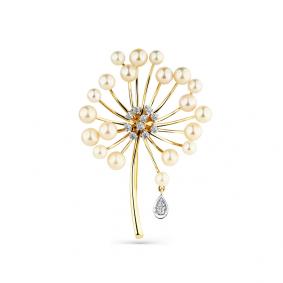 Брошь из лимонного золота Мастер Бриллиант 06M7-370364-01-28 с бриллиантом и жемчугом 06M7-370364-01-28 фото