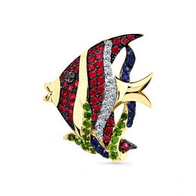 Брошь из лимонного золота Мастер Бриллиант 06M7-370389-00-55 с бриллиантом, сапфиром, турмалином, чёрным бриллиантом и шпинелью 06M7-370389-00-55 фото