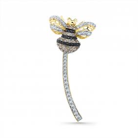 Брошь из лимонного золота Мастер Бриллиант 06M7-370393-00-55 с бриллиантом и чёрным бриллиантом 06M7-370393-00-55 фото