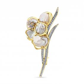 Брошь из лимонного золота Мастер Бриллиант 06M7-370396-00-28 с бриллиантом и жемчугом 06M7-370396-00-28 фото