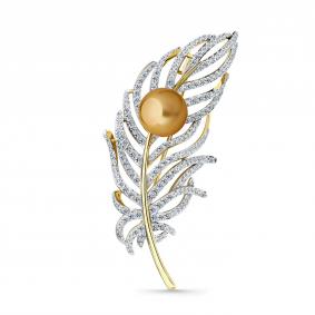 Брошь из лимонного золота Мастер Бриллиант 06M7-370397-00-22 с бриллиантом и жемчугом 06M7-370397-00-22 фото
