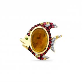 Брошь из лимонного золота Мастер Бриллиант 06M7-370420-00-55 с бриллиантом, турмалином, шпинелью и хромдиопсидом 06M7-370420-00-55 фото