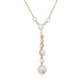 Золотое колье Platina 07-0107-00-302-1110-31 с фианитом и жемчугом 07-0107-00-302-1110-31 фото