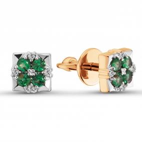 Золотые серьги ERA Jewellery 09-03401-01-110-01-01 с бриллиантом и изумрудом 09-03401-01-110-01-01 фото