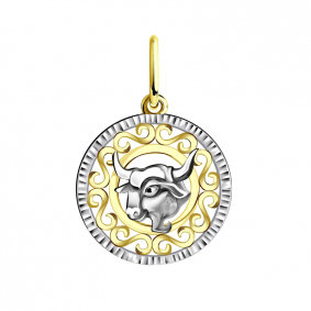 Подвеска из лимонного золота знак зодиака Телец Золотые узоры 09-0849л 09-0849л фото