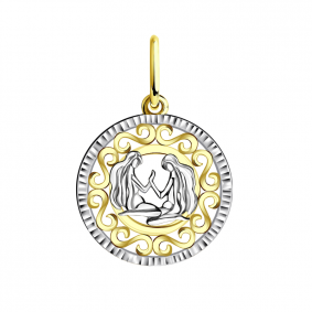 Подвеска из лимонного золота знак зодиака Близнецы Золотые узоры 09-0850л 09-0850л фото