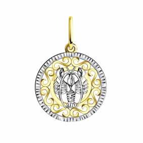 Подвеска из лимонного золота знак зодиака Рак Золотые узоры 09-0851л 09-0851л фото