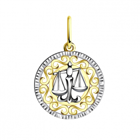 Подвеска из лимонного золота знак зодиака Весы Золотые узоры 09-0854л 09-0854л фото